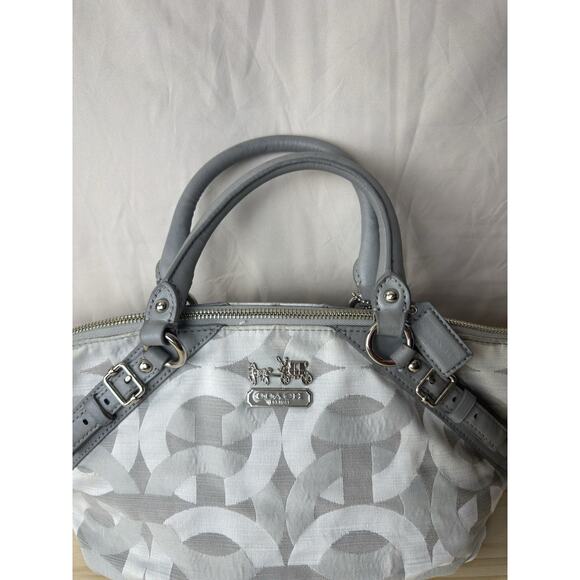 Coach Madison Sophia Satchel Grey Jacquard Fabric Purse Silver Hardware - Picture 3 of 16